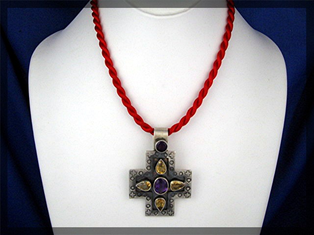 DAN DODSON Sterling Silver Amethyst Citrine Cross Penda