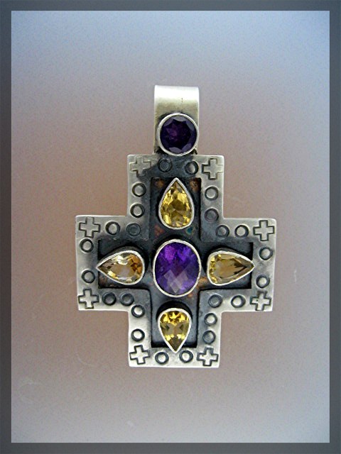 DAN DODSON Sterling Silver Amethyst Citrine Cross Penda