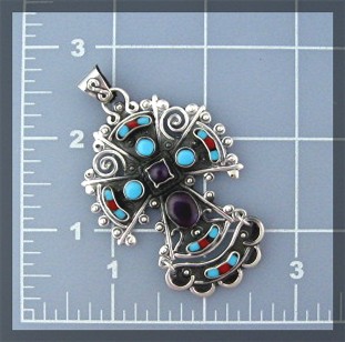 Pendant Sterling SilverTurquoise Amethyst Coral Mexico