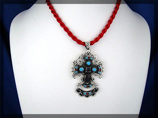 Pendant Sterling SilverTurquoise Amethyst Coral Mexico