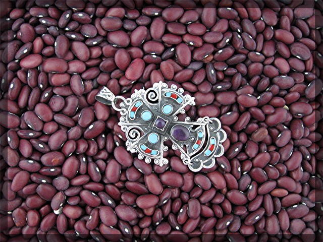 Pendant Sterling SilverTurquoise Amethyst Coral Mexico