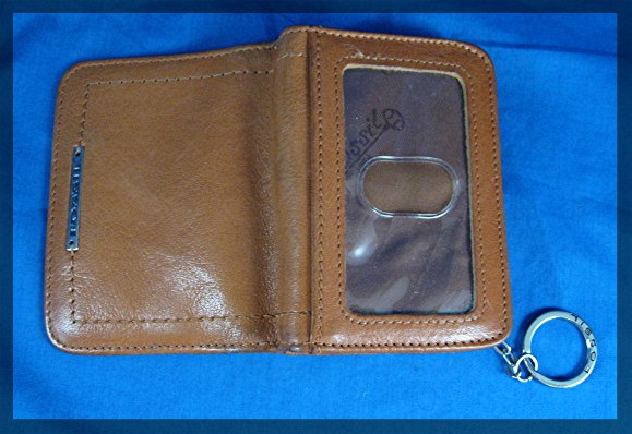 Fossil key coin purse tan leather multi functio