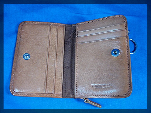 Fossil key coin purse tan leather multi functio