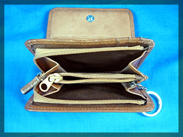 Fossil key coin purse tan leather multi functio
