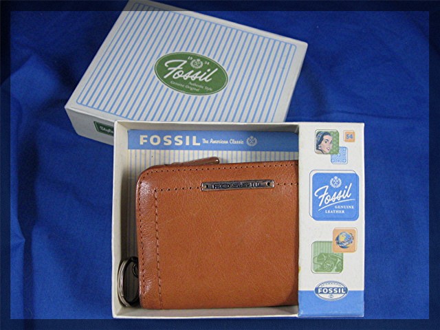 Fossil key coin purse tan leather multi functio