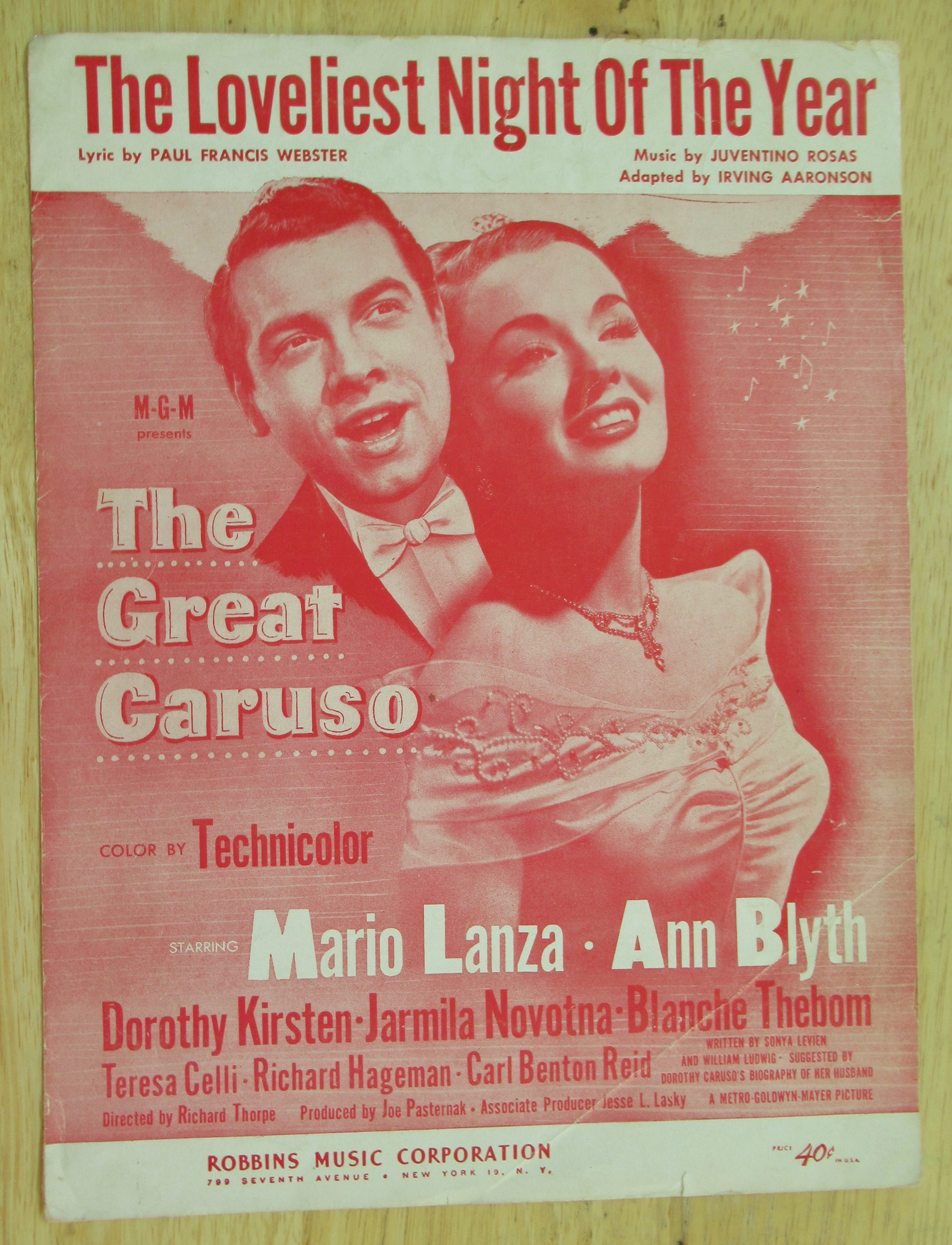 1951 The Loveliest Night Of The Year Sheet Music