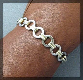 14K Yellow Gold & Sterling Silver Bracelet Italy