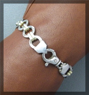 14K Yellow Gold & Sterling Silver Bracelet Italy