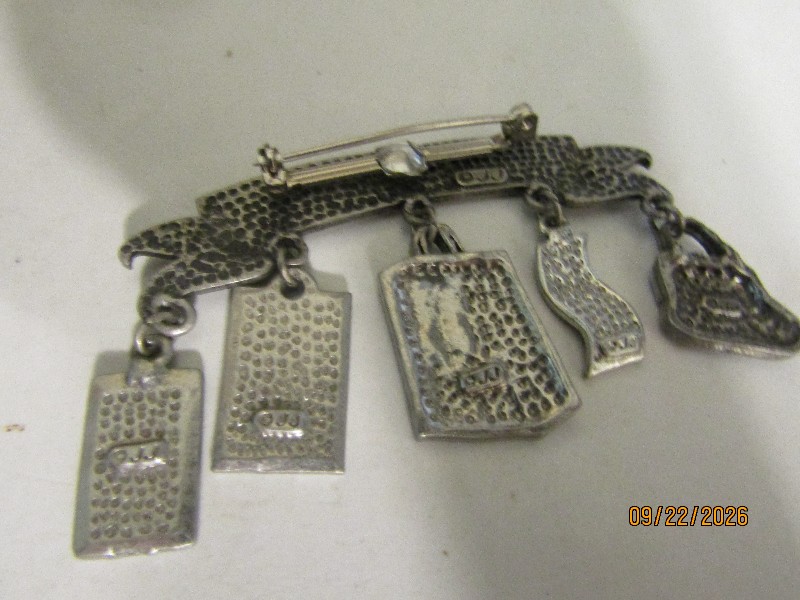 Vintage JJ Jonette Jewelry Pewter 'Born to Shop' Dangle Brooch Pin