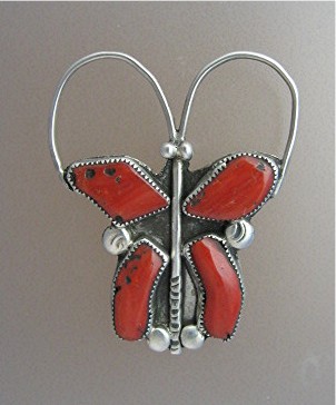 Navajo Mediterranean Coral Sterling Silver Pin Signed