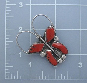 Navajo Mediterranean Coral Sterling Silver Pin Signed