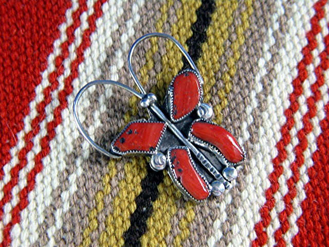 Navajo Mediterranean Coral Sterling Silver Pin Signed
