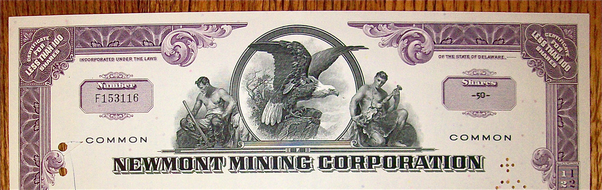 1969 Newmont Mining Corporation Stock Certificate