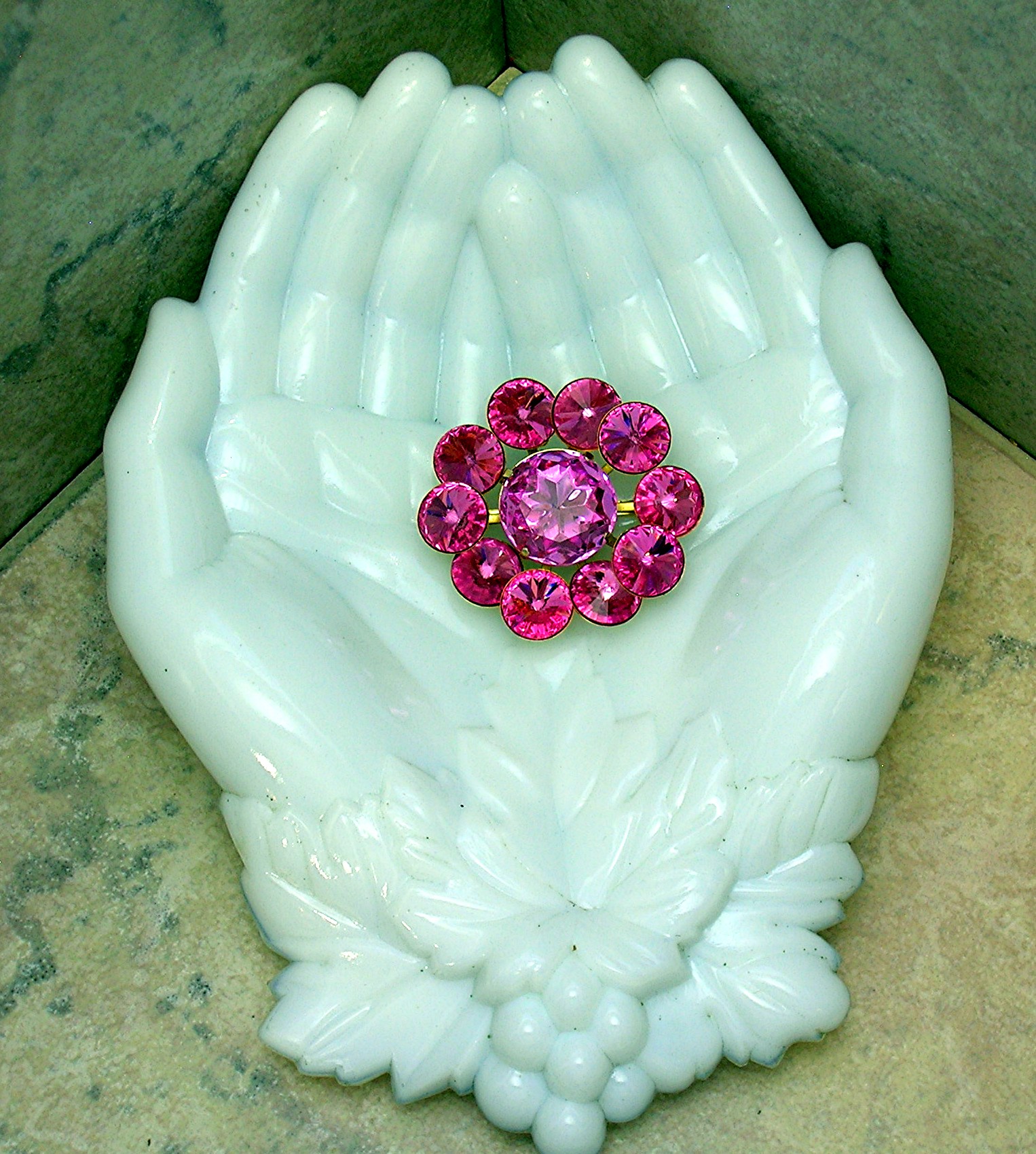 Crystal Hot Pink Rivoli Stones Brooch