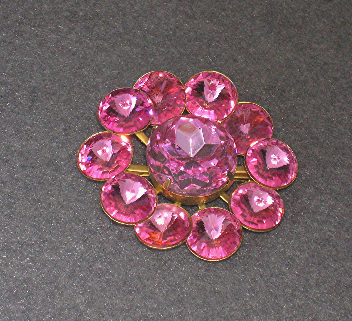Crystal Hot Pink Rivoli Stones Brooch