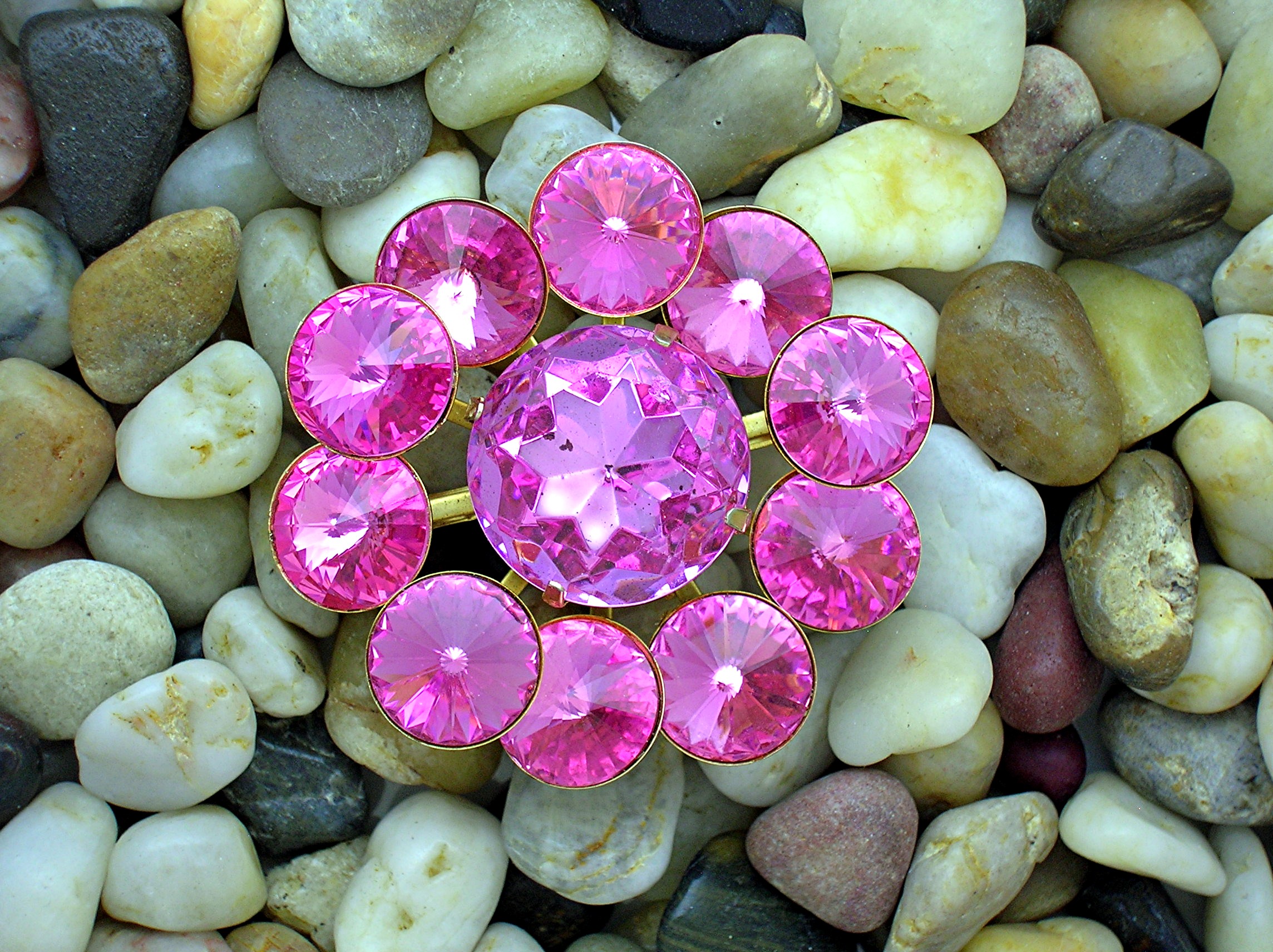 Crystal Hot Pink Rivoli Stones Brooch