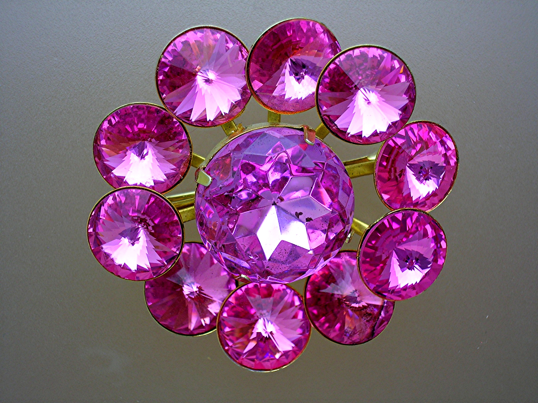 Crystal Hot Pink Rivoli Stones Brooch