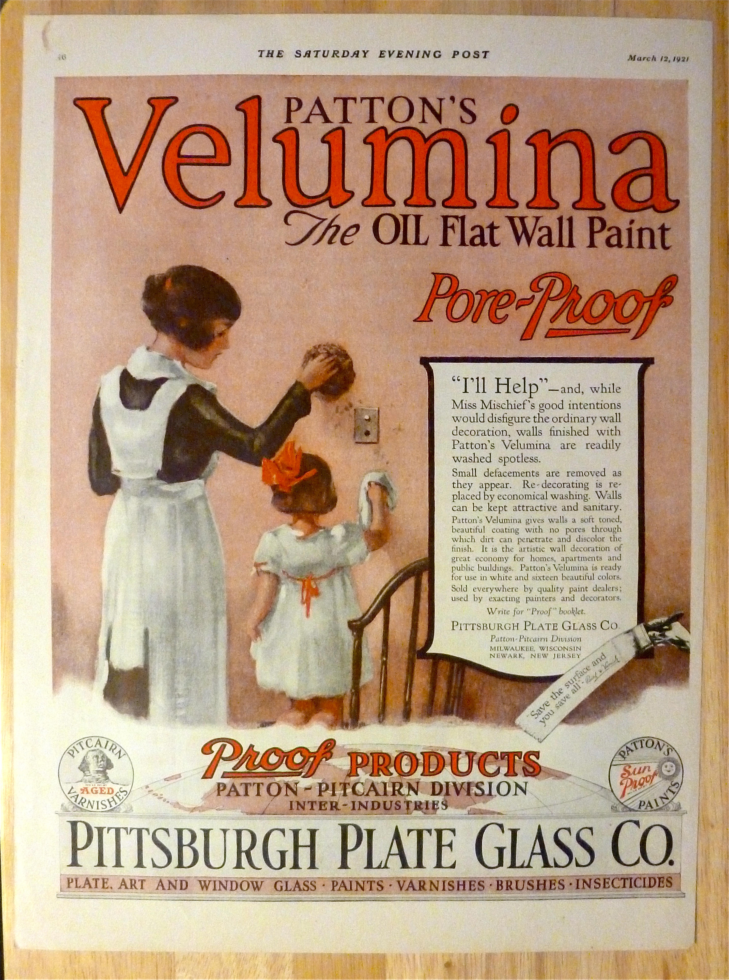 1921 Patton's Velumina with Woman & Girl Cleaning Wall