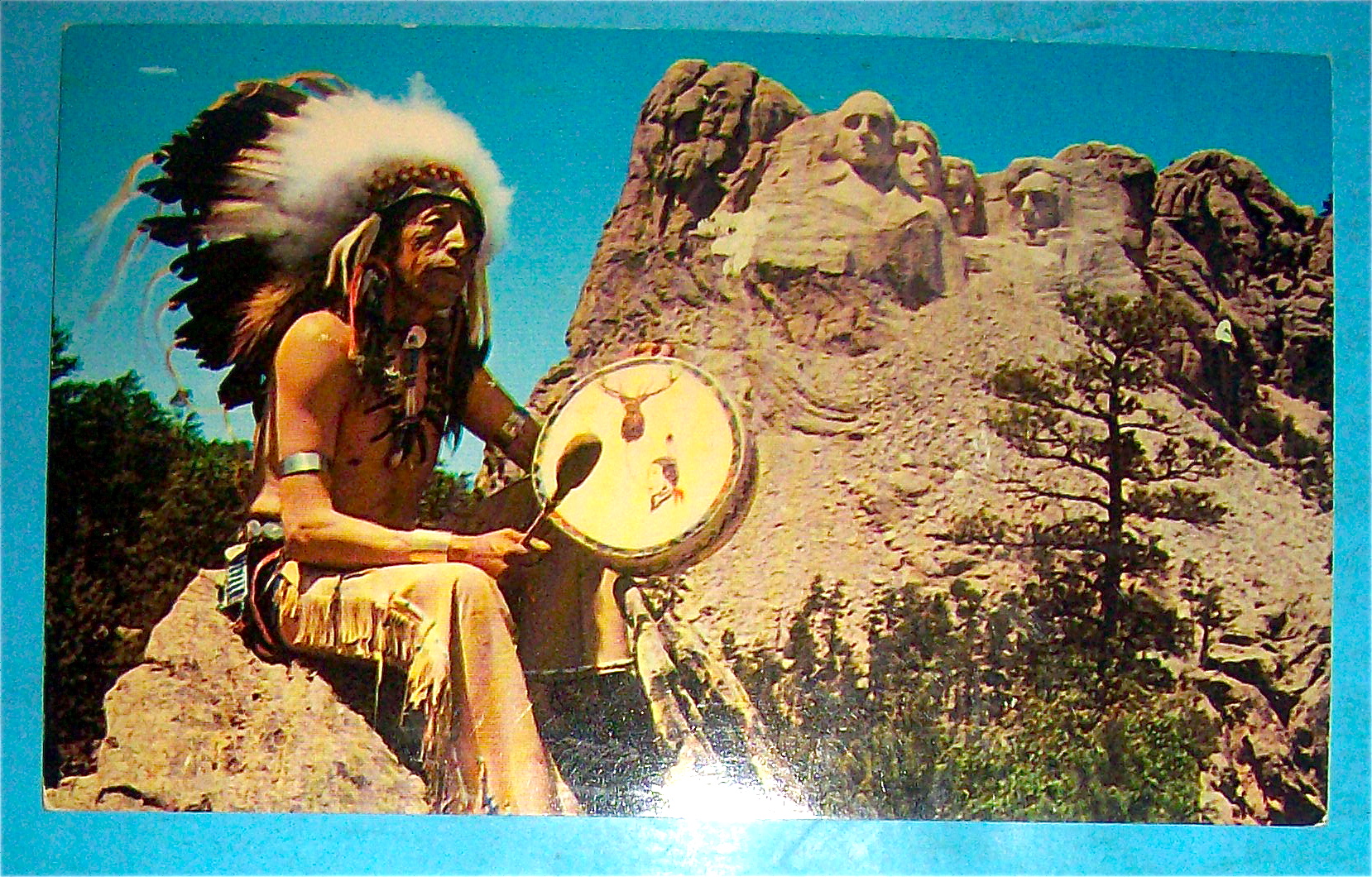 Mount Rushmore & Sioux Indian Postcard