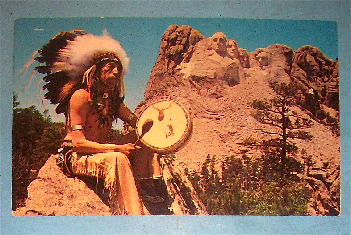 Mount Rushmore & Sioux Indian Postcard