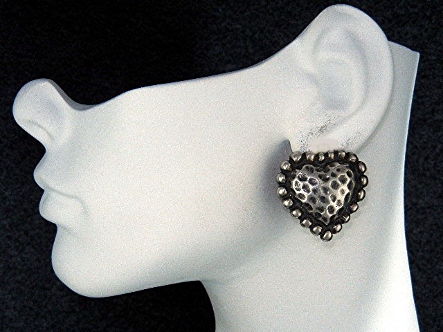 Dian Malouf Texas Sterling Silver Heart Clip Earrings