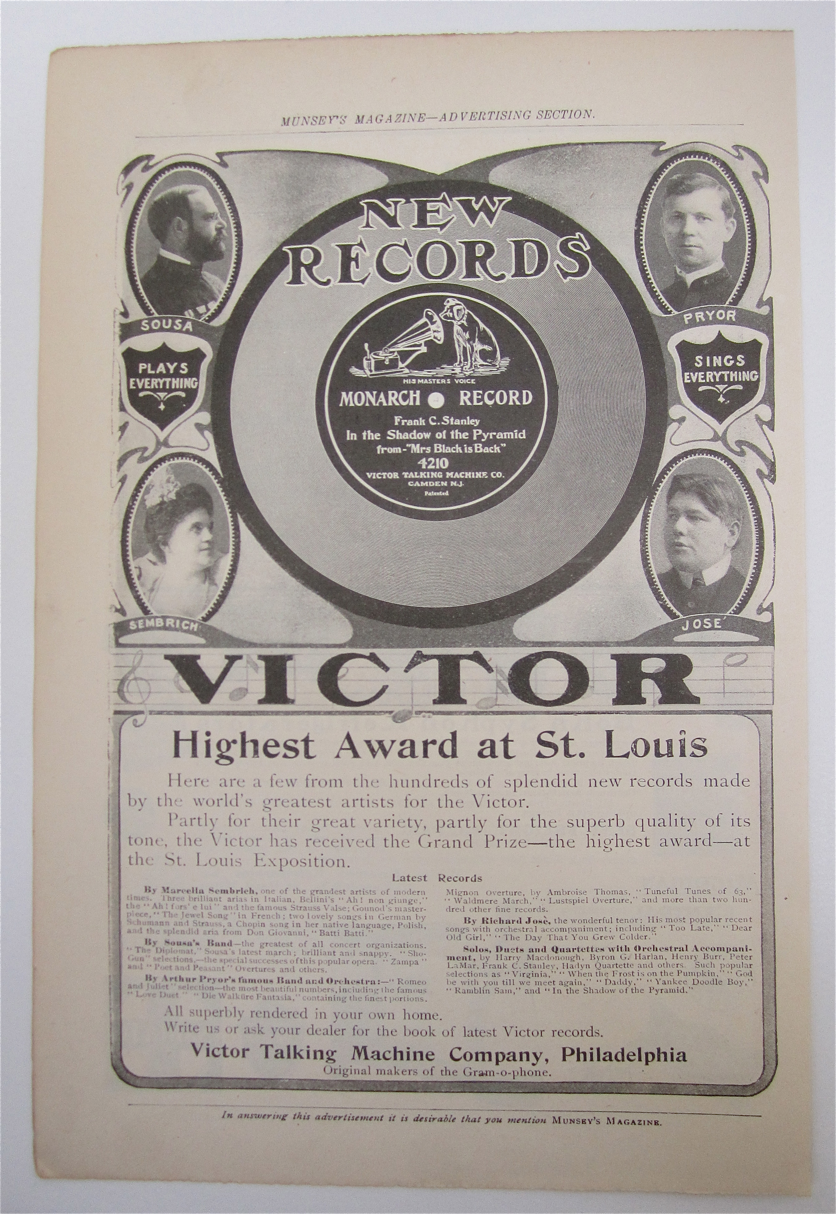 1905 Victor Records with Sousa, Pryor, Jose & Sembrich