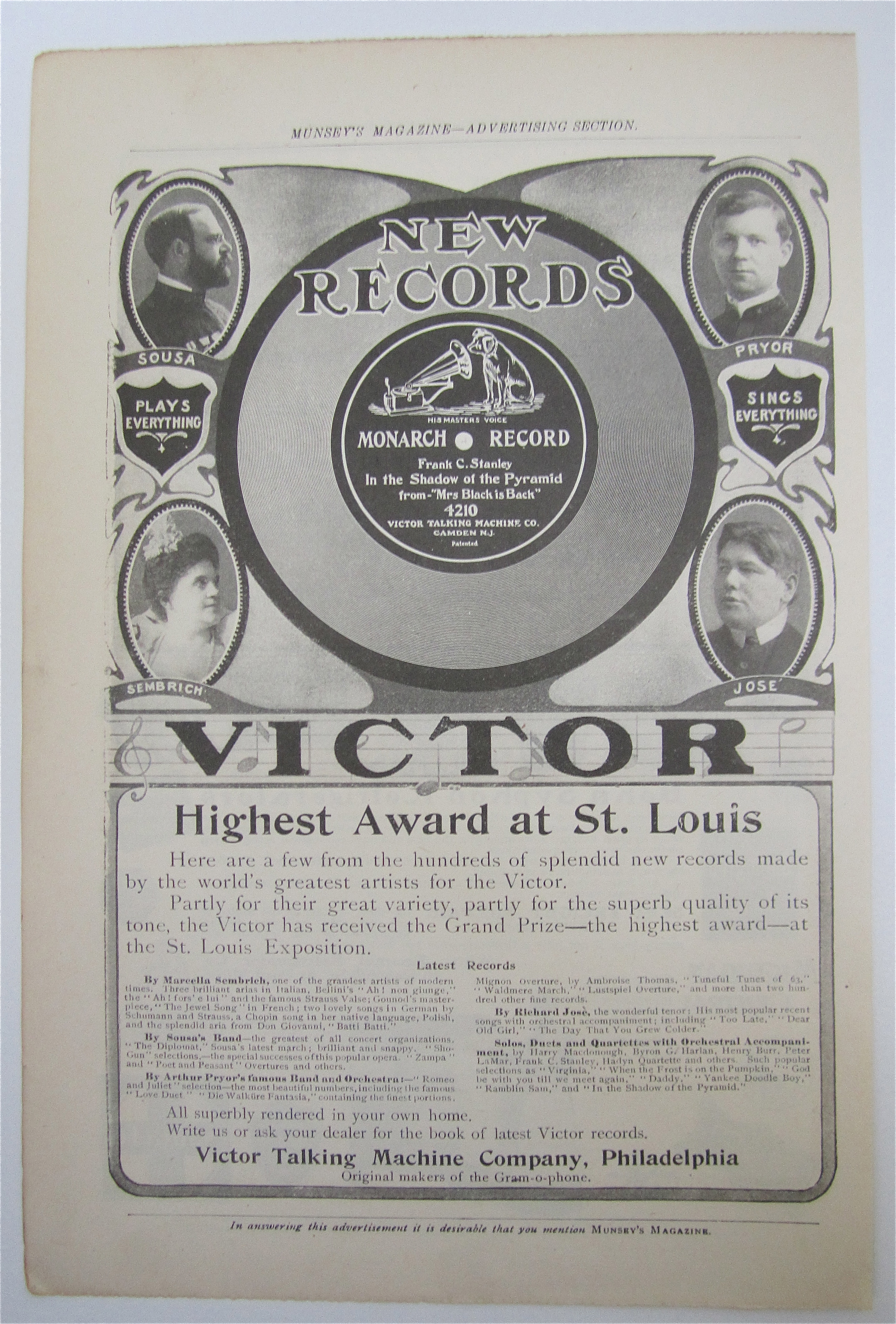 1905 Victor Records with Sousa, Pryor, Jose & Sembrich