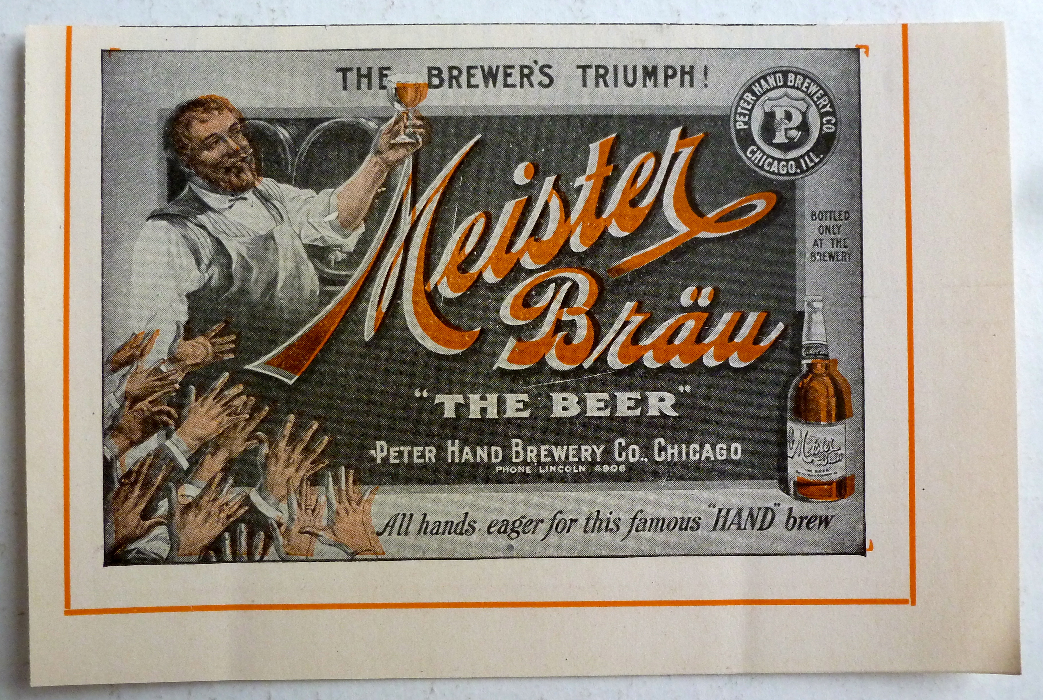 1912 Meister Brau with Man Holding Up Glass Of Beer