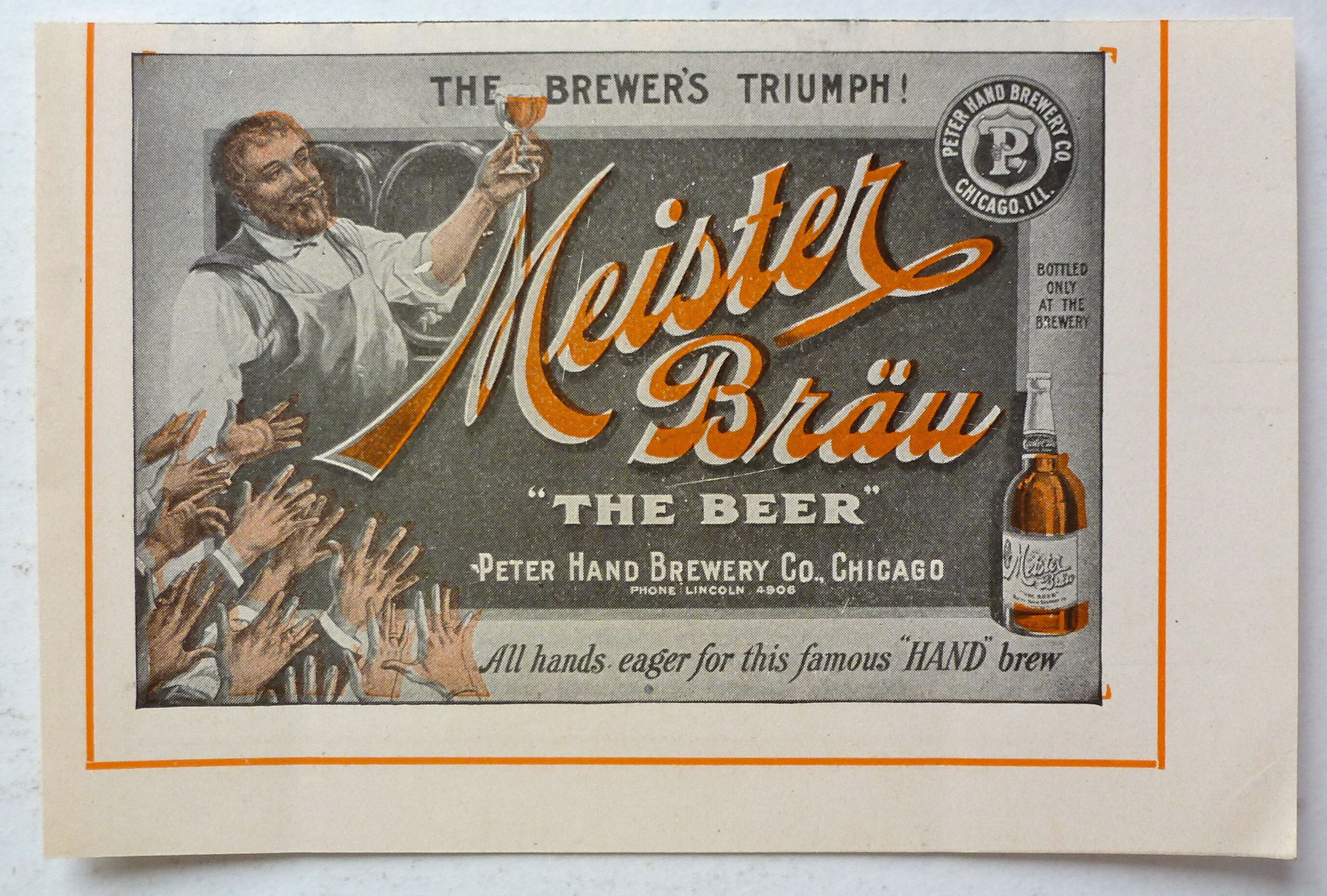 1912 Meister Brau with Man Holding Up Glass Of Beer