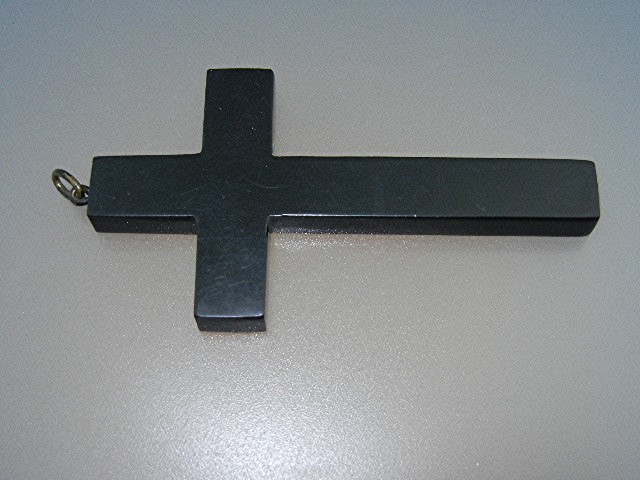 Bakelite  Black  Cross Pendant 2 7/8 Inches Large
