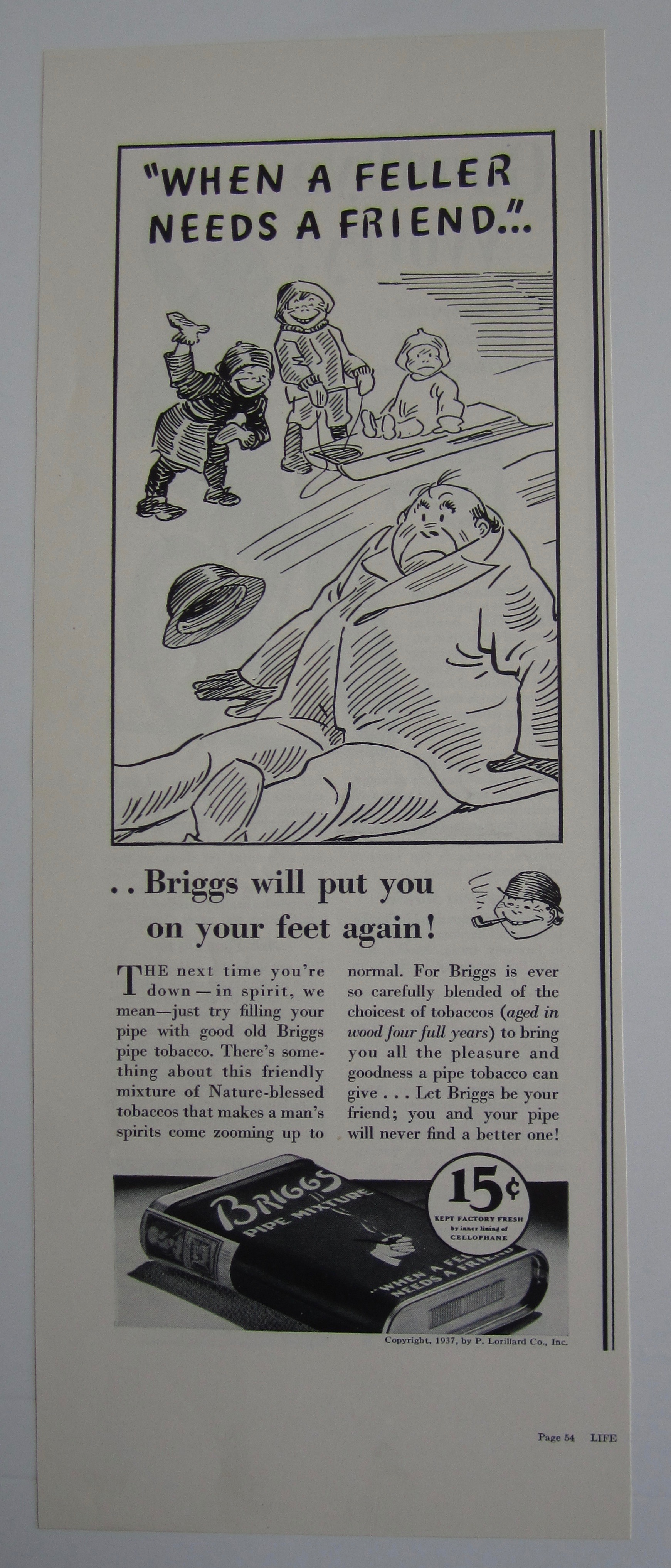 1937 Briggs Pipe Mixture Tobacco with Children on Sled