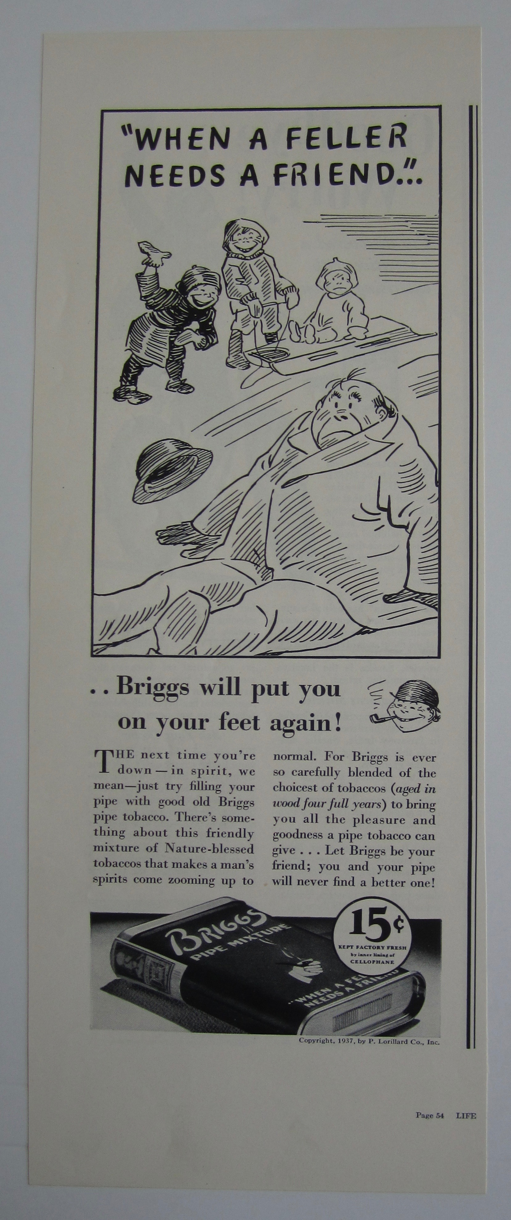 1937 Briggs Pipe Mixture Tobacco with Children on Sled