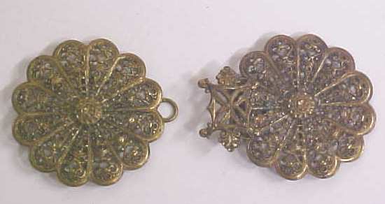 Cloak Clasp Ornate Brass Czechoslovavkia RARE