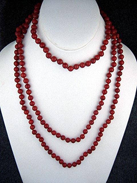 Coral Hand Knotted 58 Inch Beads Necklace
