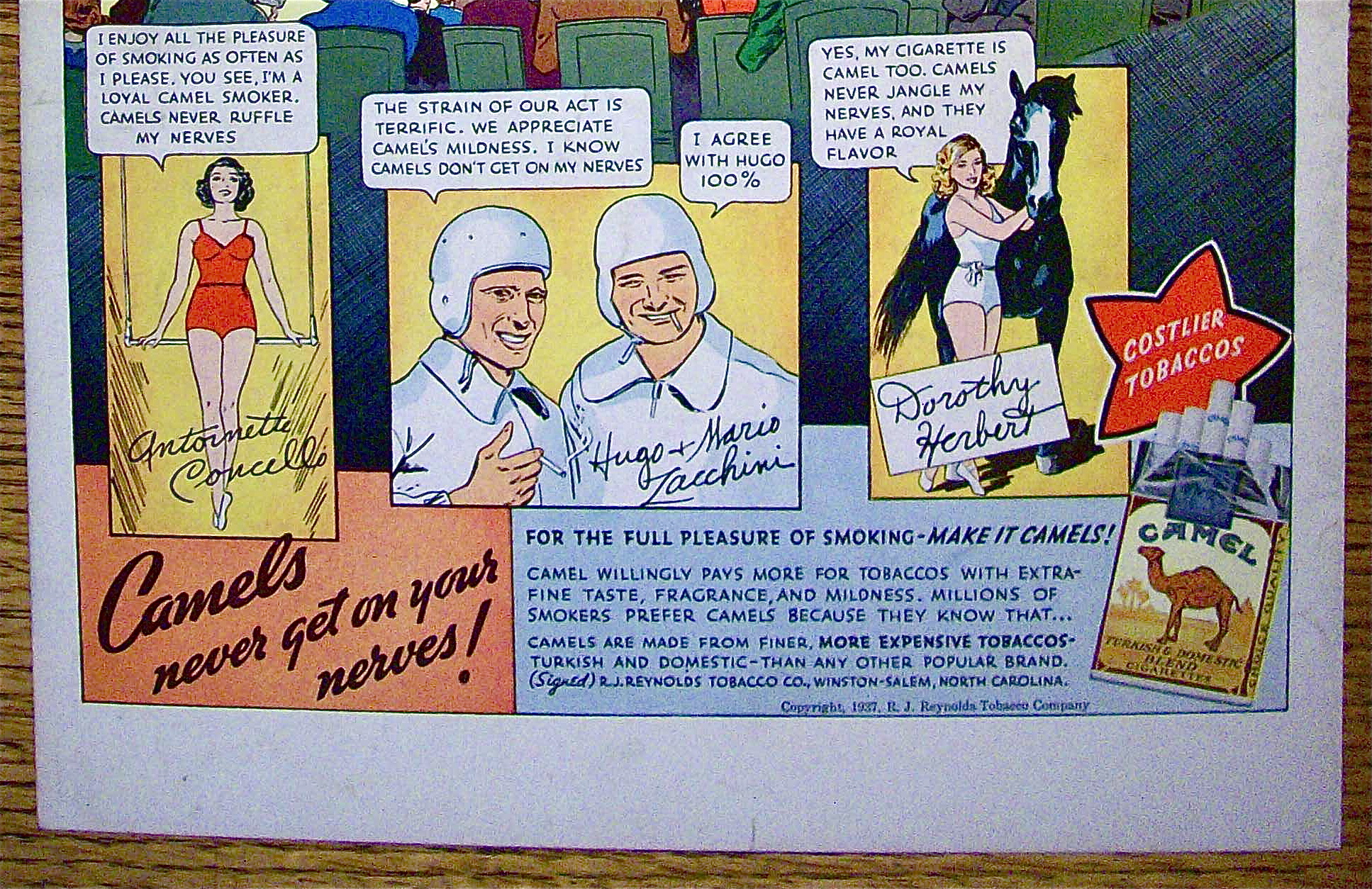 1937 Camel Cigarettes with Stars Of The Circus