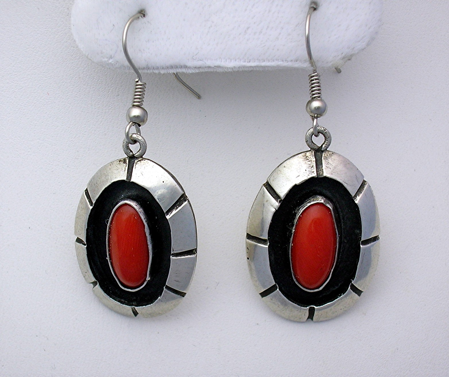 Mediterranean Coral Sterling Silver Navajo Earrings