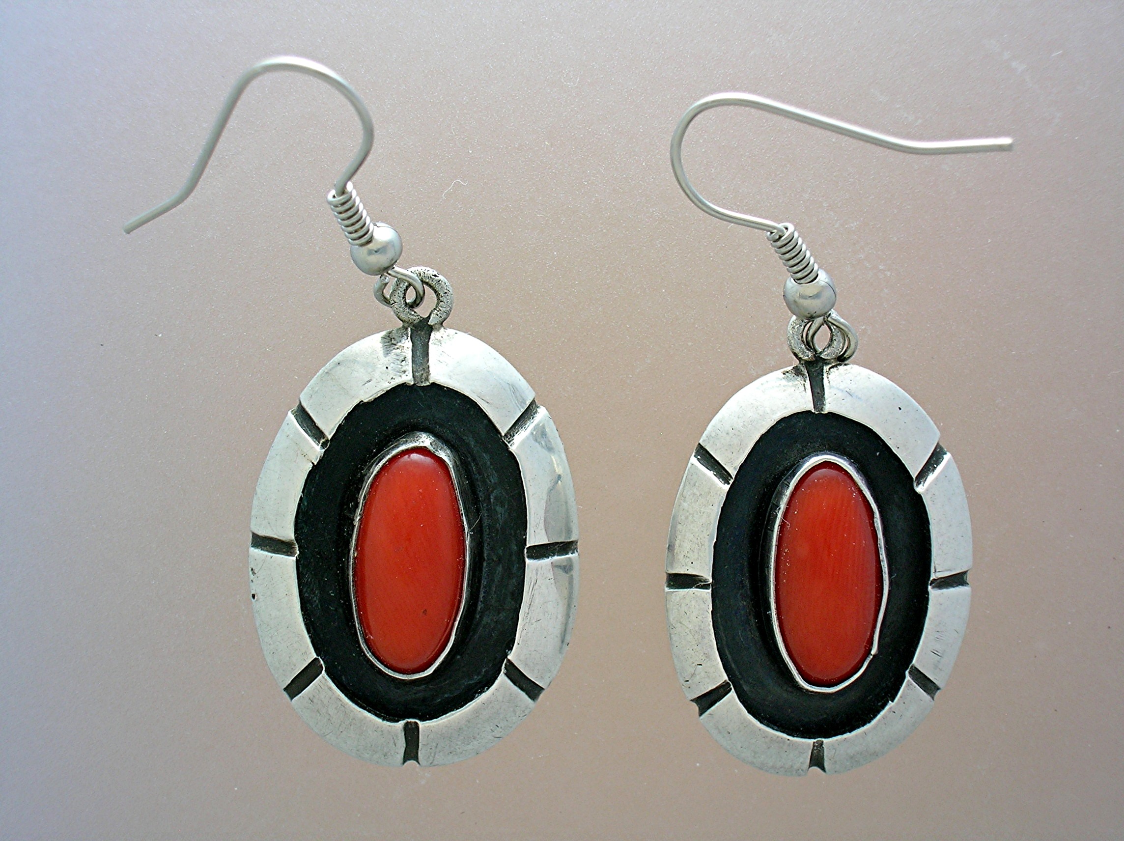 Mediterranean Coral Sterling Silver Navajo Earrings