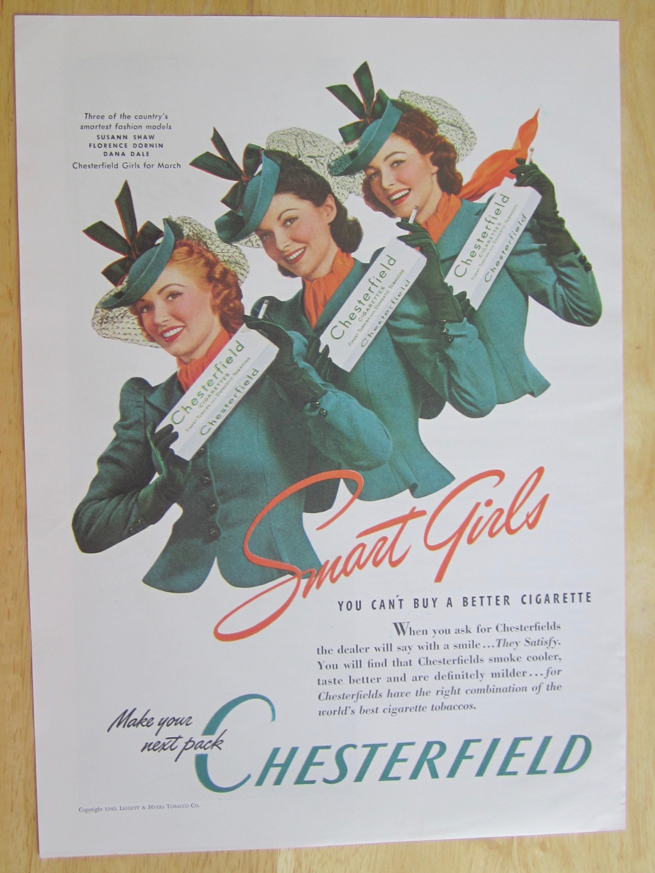 1940 Chesterfield Cigarettes w/ Shaw, Dornin & Dale