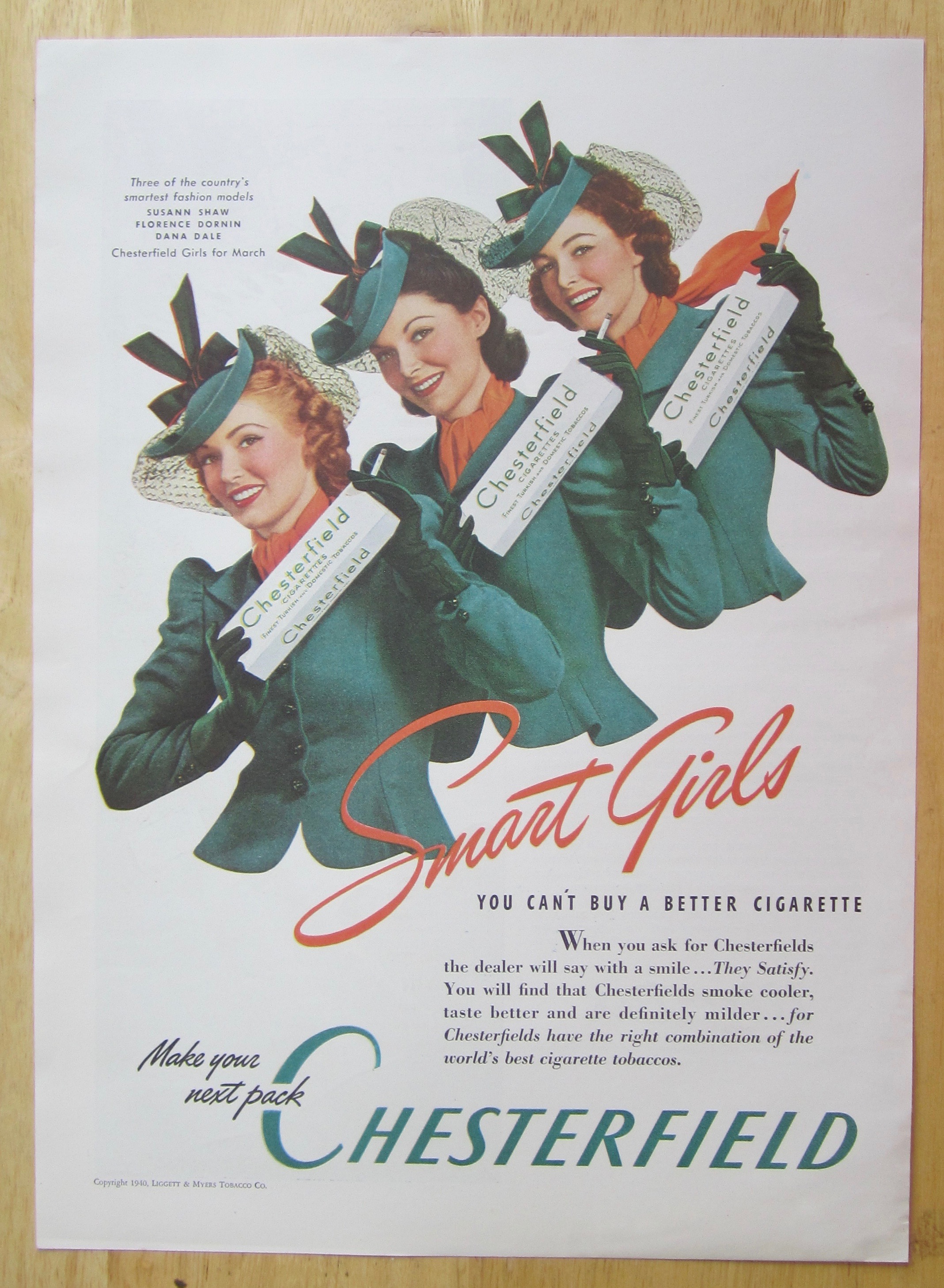 1940 Chesterfield Cigarettes w/ Shaw, Dornin & Dale