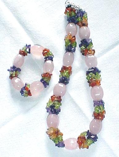 Choker Necklace & Bracelet Amethyst Peridot