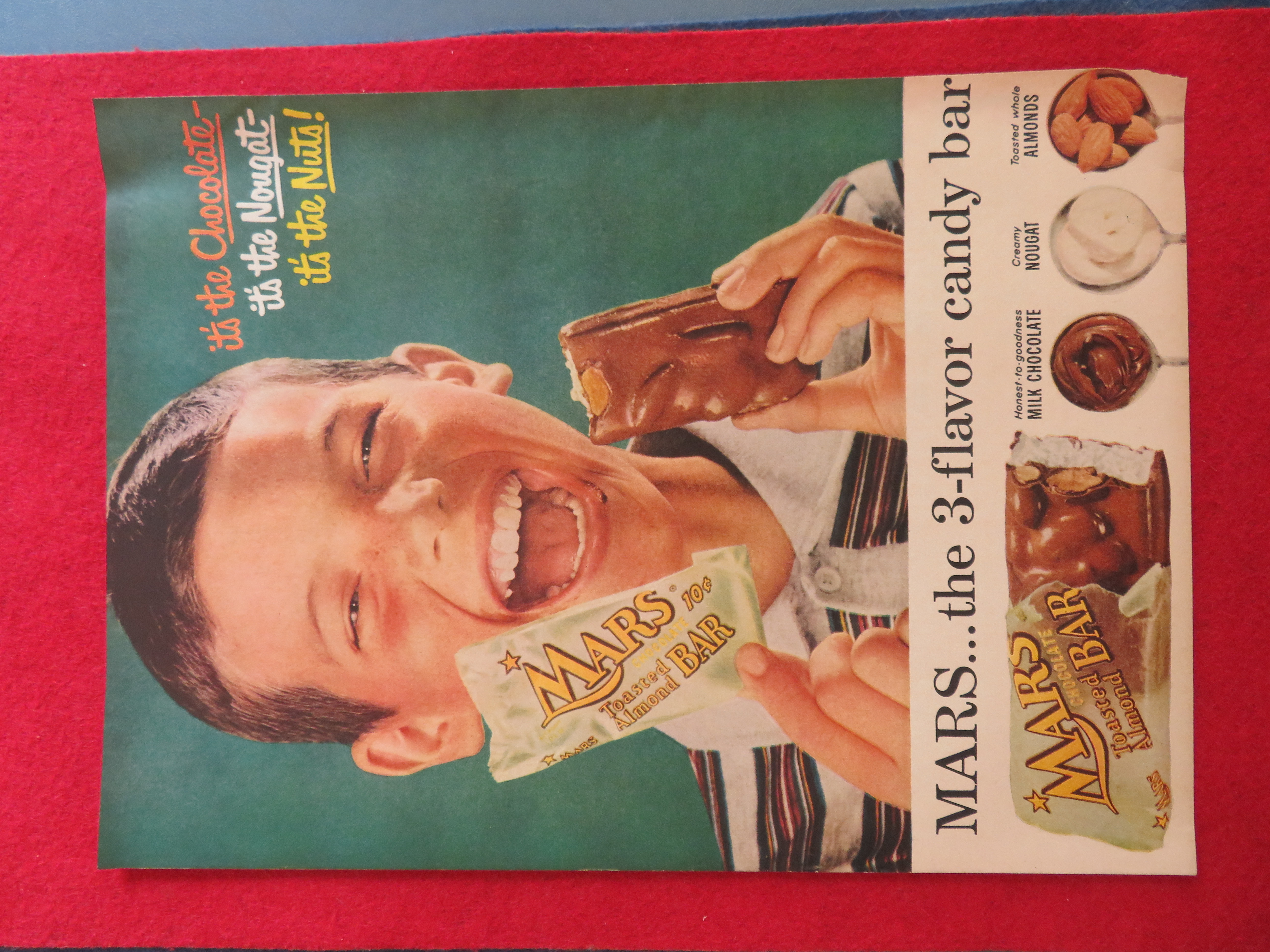1957 Mars Toasted Almond Bar with Boy Eating Candy Bar