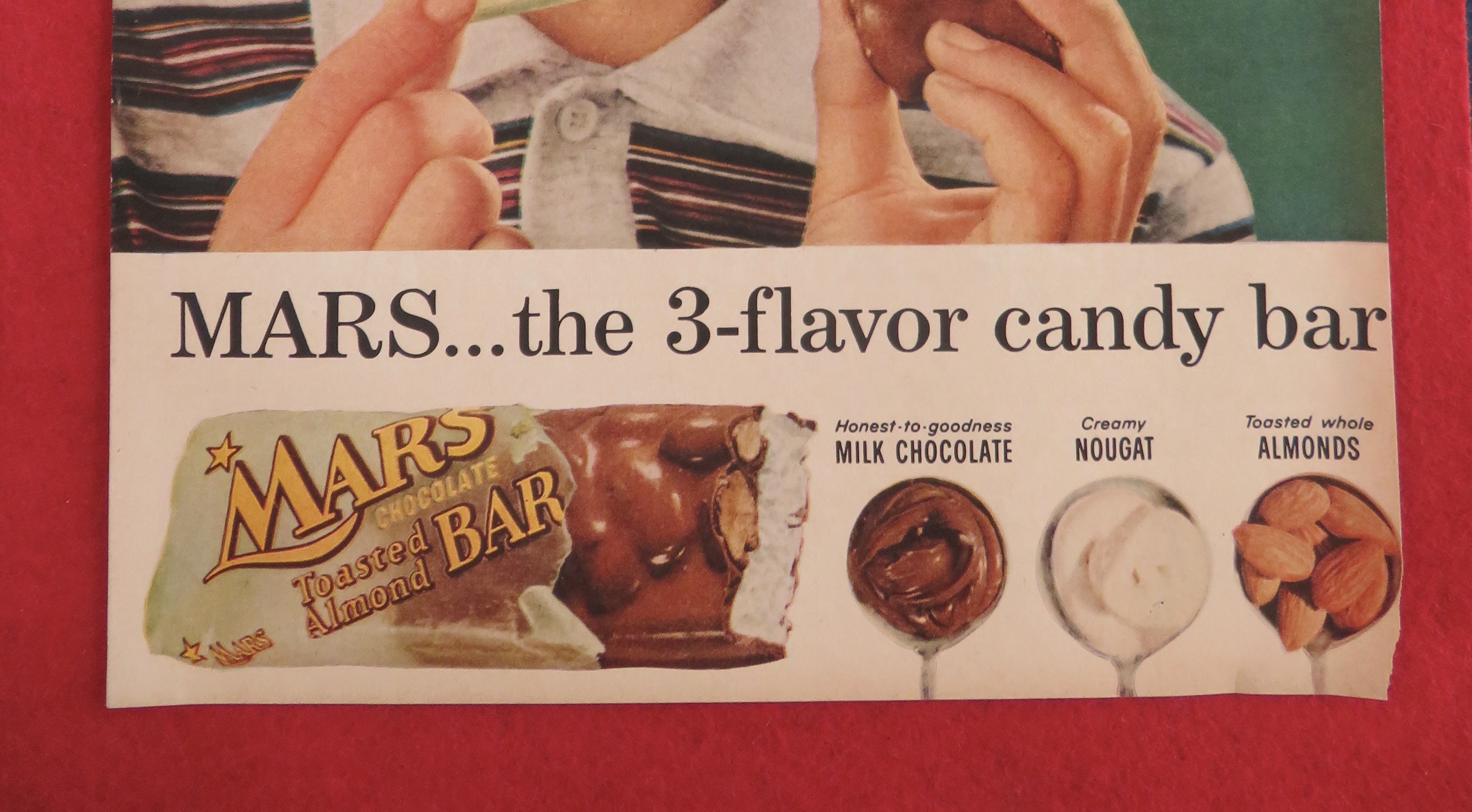 1957 Mars Toasted Almond Bar with Boy Eating Candy Bar