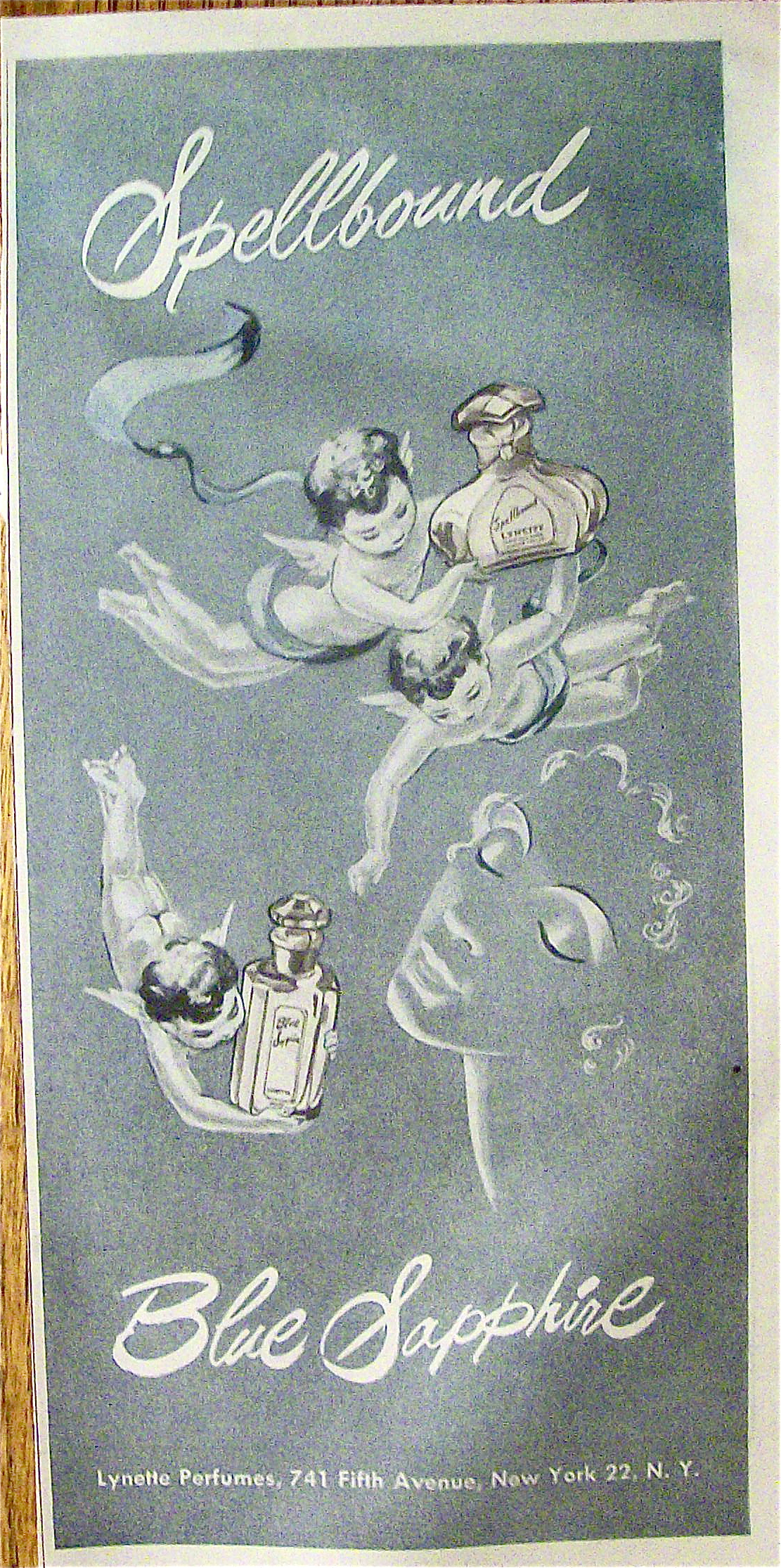 1945 Blue Sapphire Perfume with Cherubs Flying