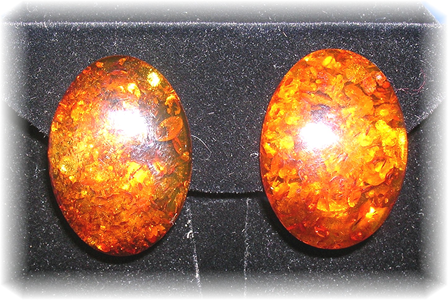 Baltic  Amber Sterling Silver Clip Earrings 80s