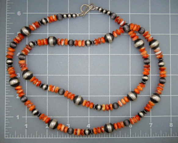 Navajo Pearls Spiny Oyster Sterling Silver Necklace 34