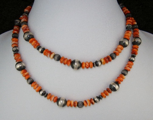 Navajo Pearls Spiny Oyster Sterling Silver Necklace 34