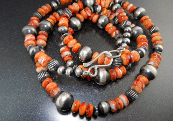 Navajo Pearls Spiny Oyster Sterling Silver Necklace 34