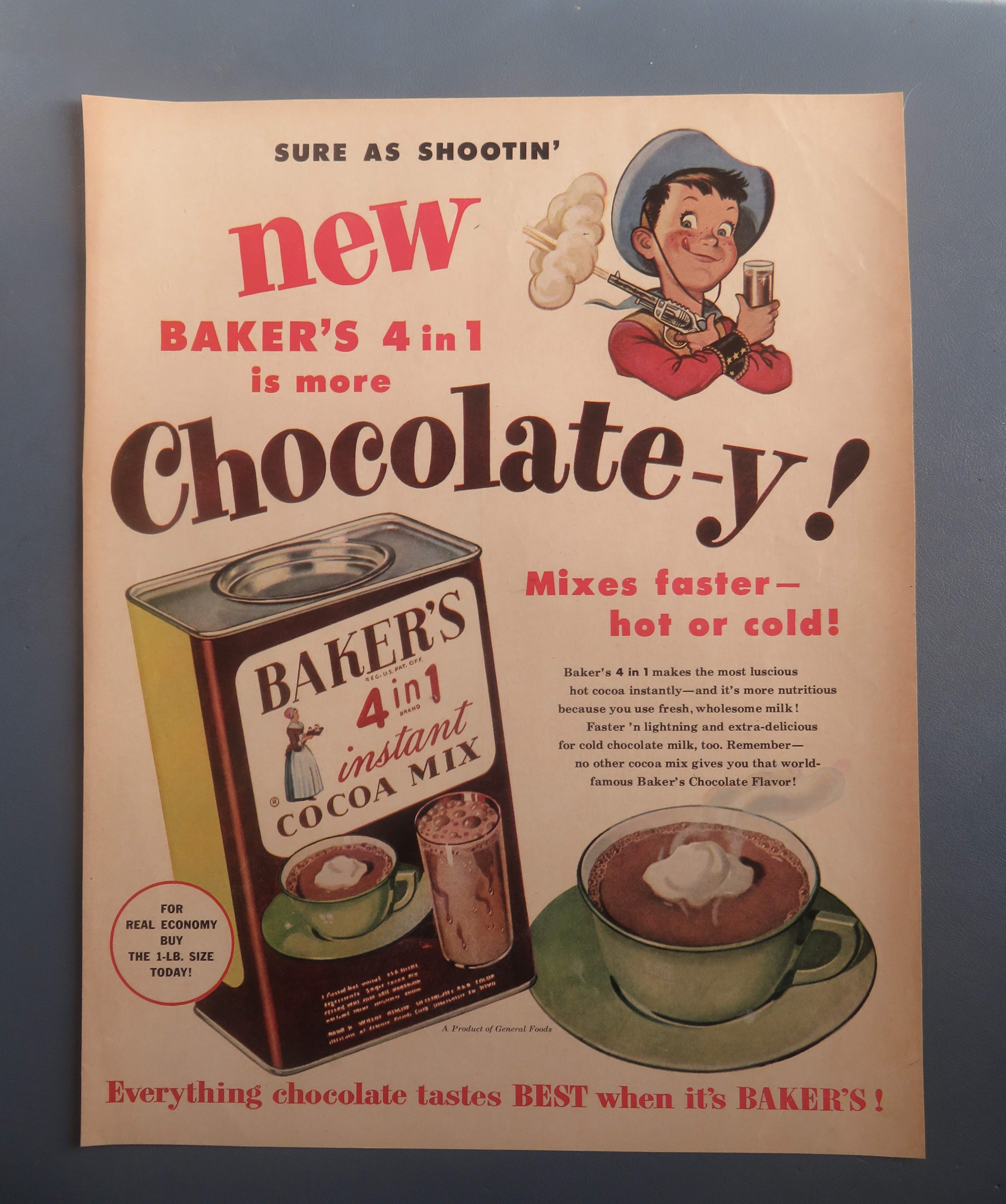 1940's Baker's Cocoa Mix with Cup Of Hot Cocoa