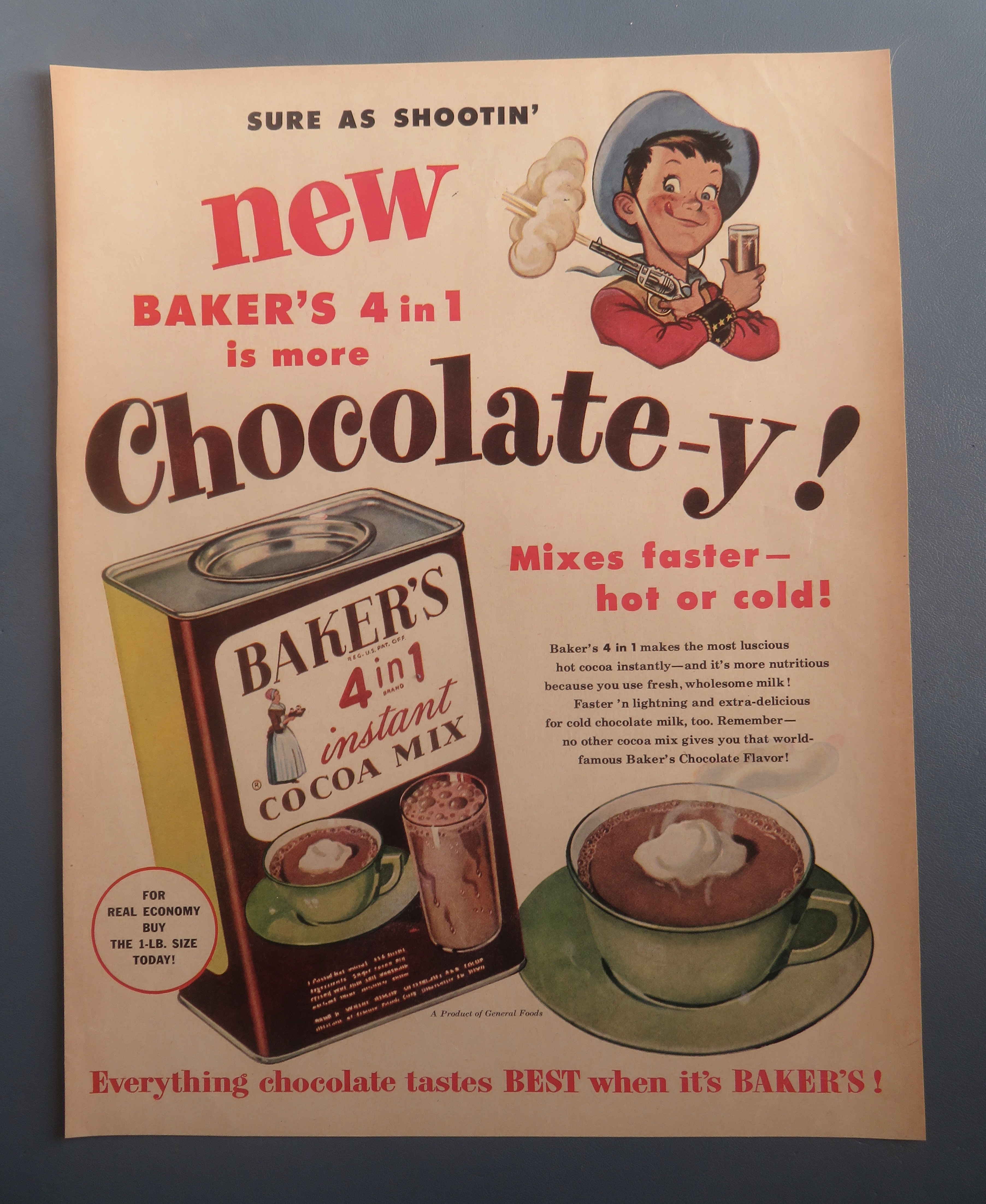 1940's Baker's Cocoa Mix with Cup Of Hot Cocoa