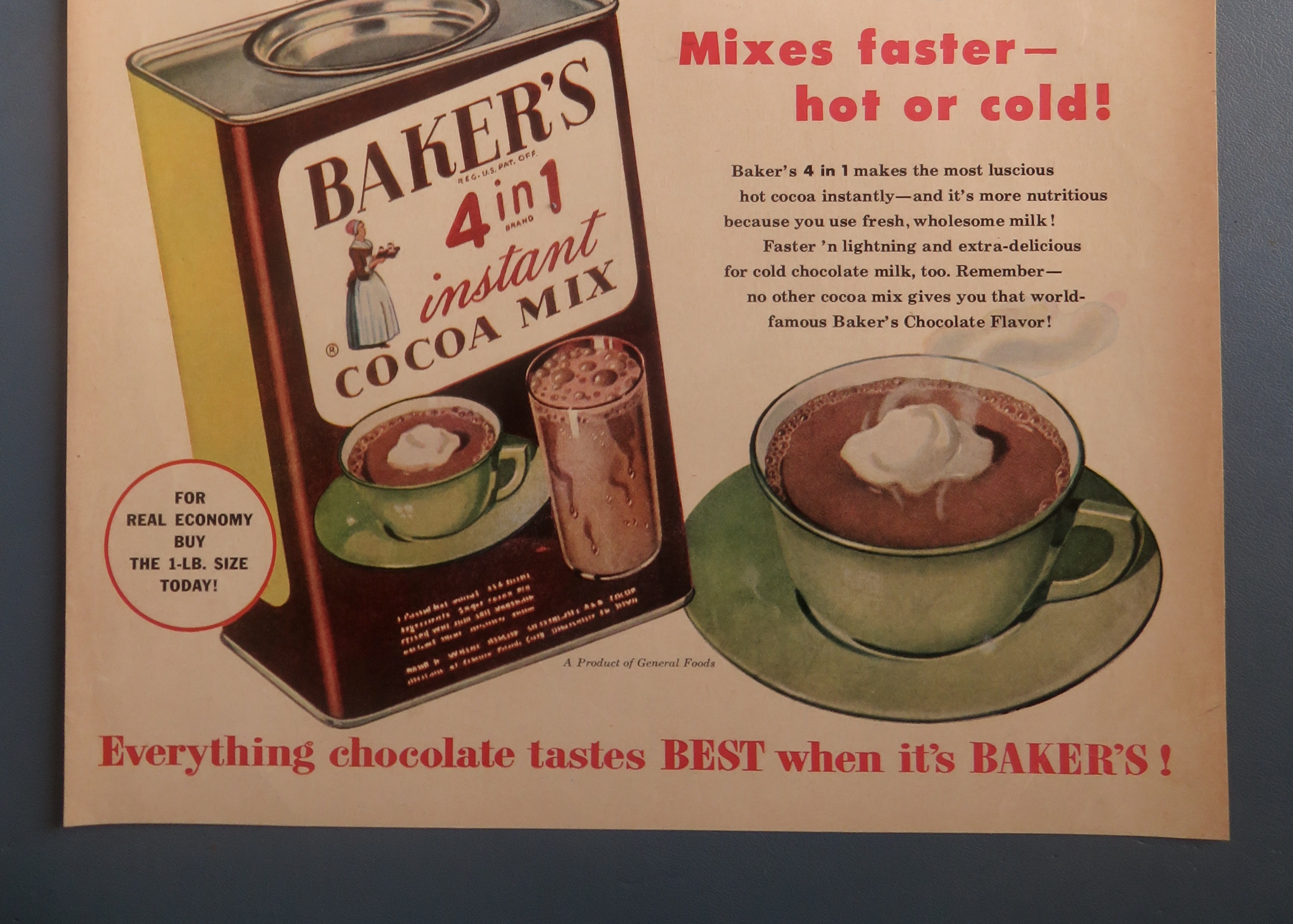 1940's Baker's Cocoa Mix with Cup Of Hot Cocoa